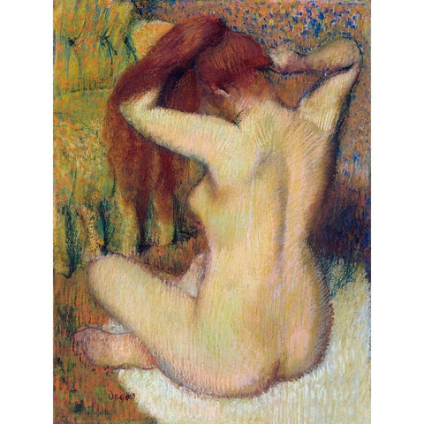 Woman Combing Her Hair Gold Ornate Wood Framed Art Print with Double Matting by Degas, Edgar