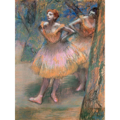 Two Dancers Gold Ornate Wood Framed Art Print with Double Matting by Degas, Edgar