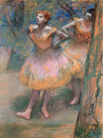 Two Dancers White Modern Wood Framed Art Print with Double Matting by Degas, Edgar