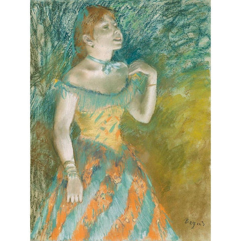 The Singer in Green Gold Ornate Wood Framed Art Print with Double Matting by Degas, Edgar