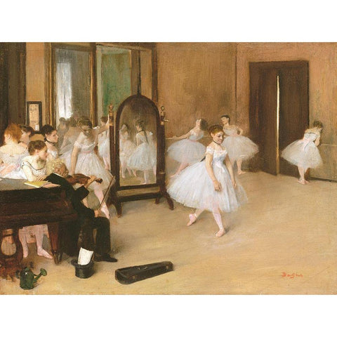 The Dancing Class Black Modern Wood Framed Art Print with Double Matting by Degas, Edgar