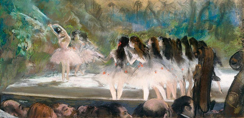 Ballet at the Paris Opera Black Ornate Wood Framed Art Print with Double Matting by Degas, Edgar