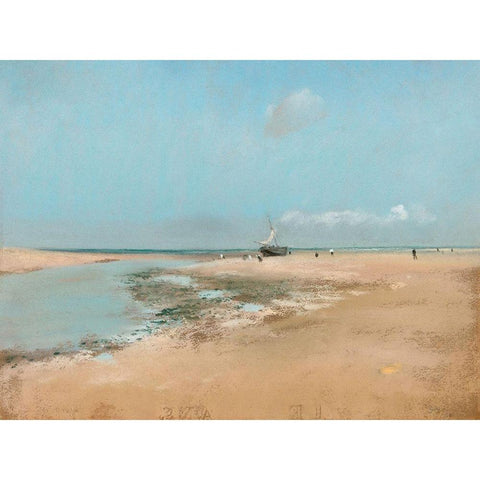 Beach at Low Tide Gold Ornate Wood Framed Art Print with Double Matting by Degas, Edgar