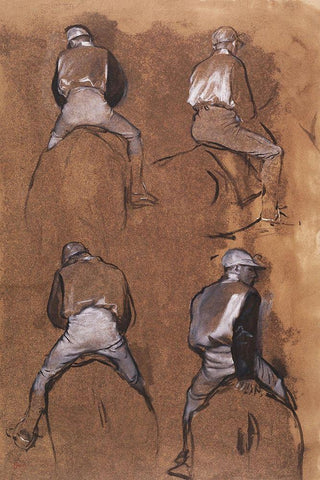 Four Studies of a Jockey Black Ornate Wood Framed Art Print with Double Matting by Degas, Edgar