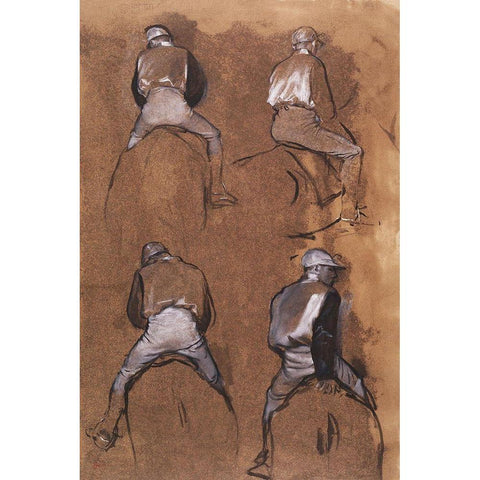 Four Studies of a Jockey Black Modern Wood Framed Art Print with Double Matting by Degas, Edgar