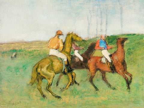 Jockeys and Race Horses White Modern Wood Framed Art Print with Double Matting by Degas, Edgar