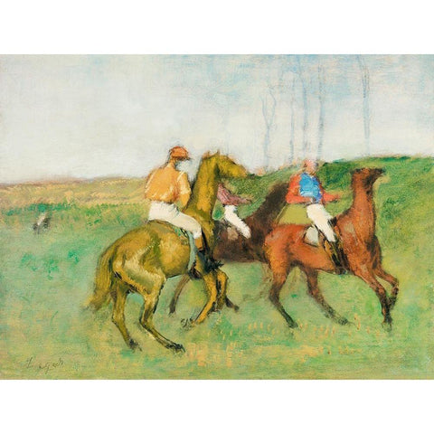 Jockeys and Race Horses White Modern Wood Framed Art Print by Degas, Edgar