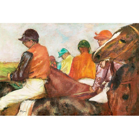 The Jockeys Black Modern Wood Framed Art Print with Double Matting by Degas, Edgar