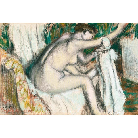 Woman Drying Her Arm Black Modern Wood Framed Art Print with Double Matting by Degas, Edgar