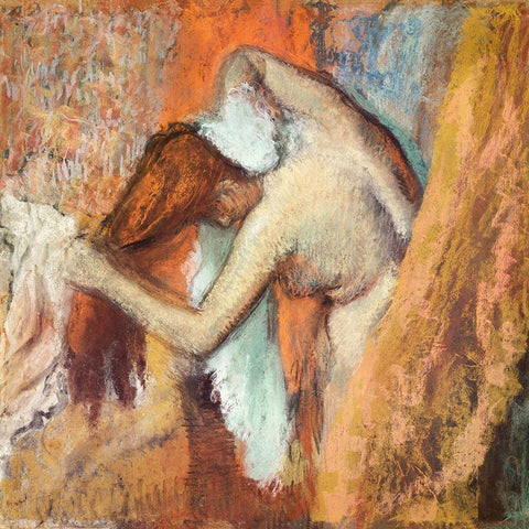 Woman at Her Toilette White Modern Wood Framed Art Print by Degas, Edgar