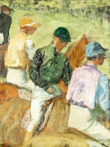 Four Jockeys Black Ornate Wood Framed Art Print with Double Matting by Degas, Edgar