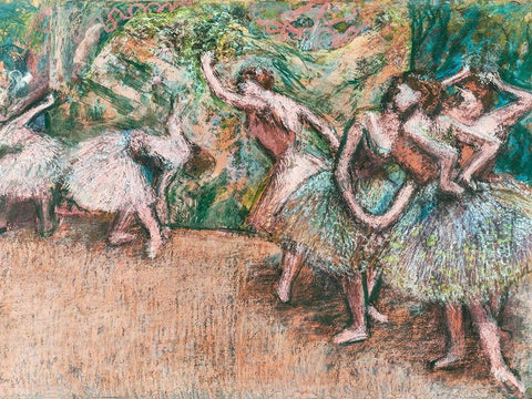 Ballet Scene Black Ornate Wood Framed Art Print with Double Matting by Degas, Edgar