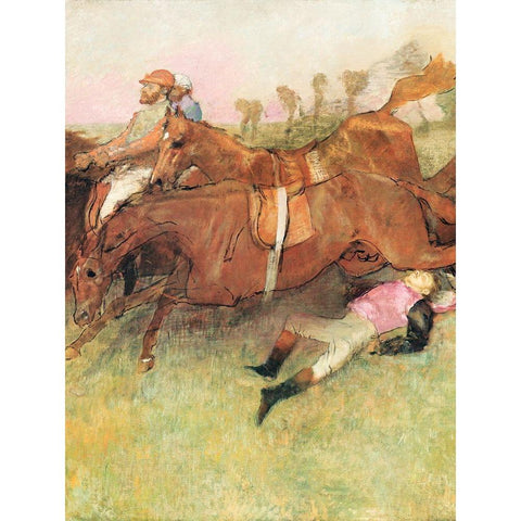 Scene from the Steeplechase: The Fallen Jockey White Modern Wood Framed Art Print by Degas, Edgar