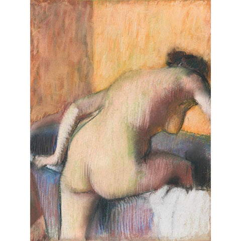 Bather Stepping into a Tub White Modern Wood Framed Art Print by Degas, Edgar