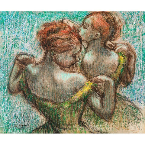 Two Dancers Black Modern Wood Framed Art Print with Double Matting by Degas, Edgar