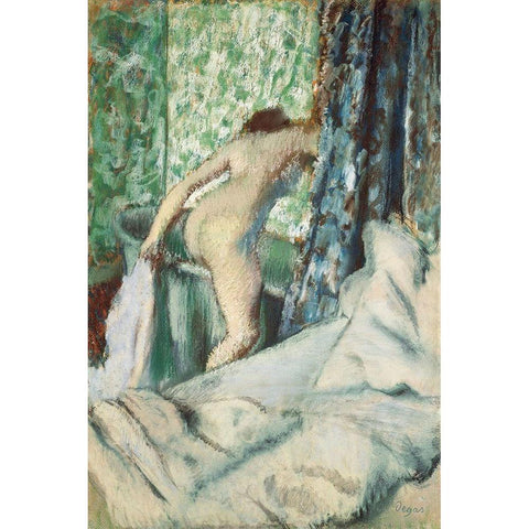 The Morning Bath White Modern Wood Framed Art Print by Degas, Edgar