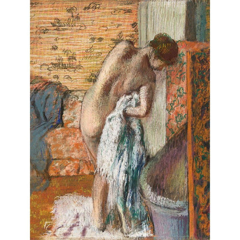 Apres le bain White Modern Wood Framed Art Print by Degas, Edgar