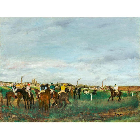 The Races Black Modern Wood Framed Art Print with Double Matting by Degas, Edgar