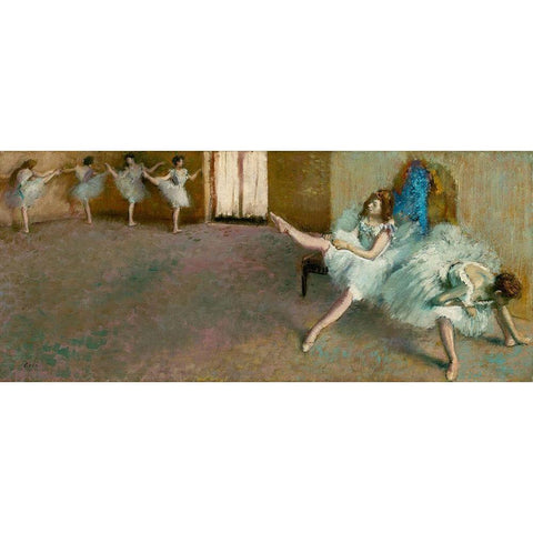 Before the Ballet Gold Ornate Wood Framed Art Print with Double Matting by Degas, Edgar