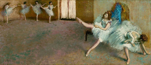 Before the Ballet White Modern Wood Framed Art Print with Double Matting by Degas, Edgar