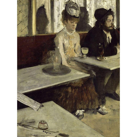 In a Cafe White Modern Wood Framed Art Print by Degas, Edgar