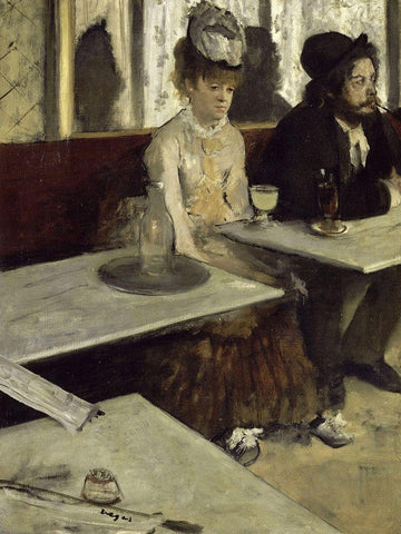 In a Cafe Black Ornate Wood Framed Art Print with Double Matting by Degas, Edgar