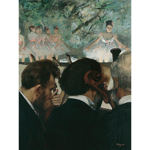 Orchestra Musicians Black Modern Wood Framed Art Print with Double Matting by Degas, Edgar