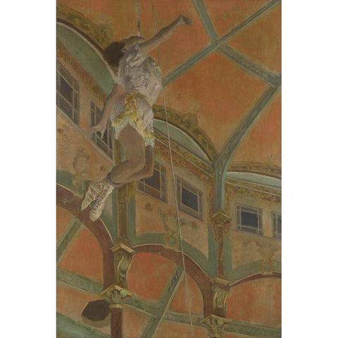 Miss La La at the Cirque Fernando White Modern Wood Framed Art Print by Degas, Edgar