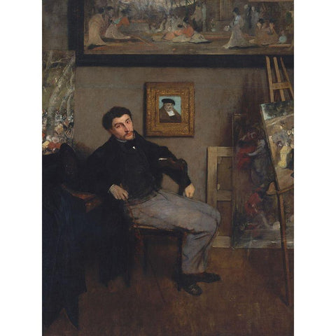 Portrait of James Tissot Black Modern Wood Framed Art Print with Double Matting by Degas, Edgar