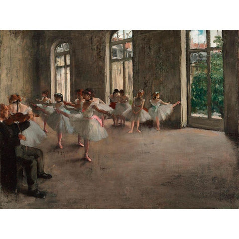 Ballet Rehearsal Gold Ornate Wood Framed Art Print with Double Matting by Degas, Edgar