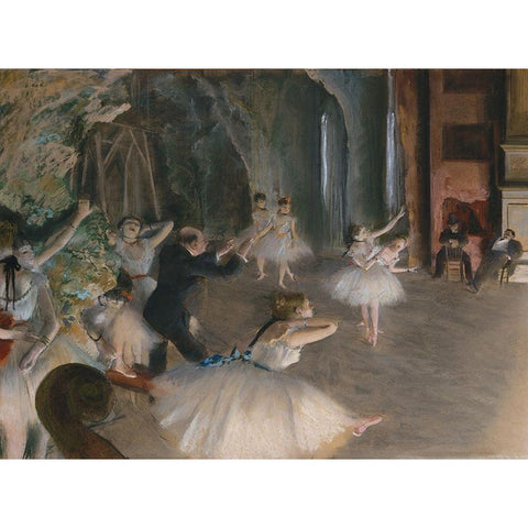 Stage Rehearsal Black Modern Wood Framed Art Print with Double Matting by Degas, Edgar