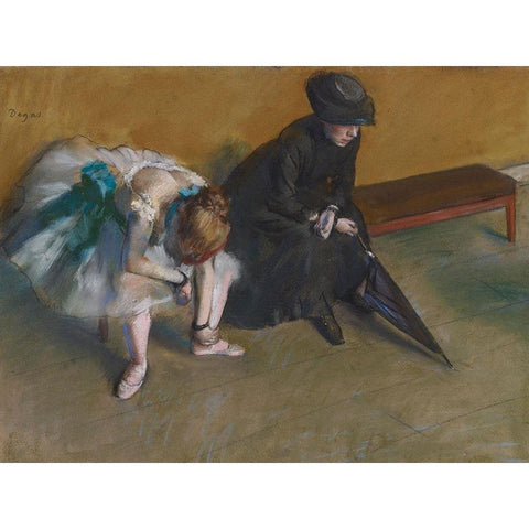 Waiting White Modern Wood Framed Art Print by Degas, Edgar