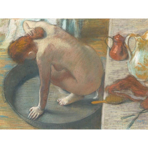 The Tub White Modern Wood Framed Art Print by Degas, Edgar