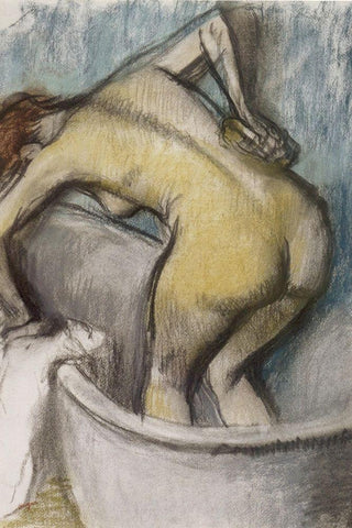 The Bath: Woman Supporting Her Back Black Ornate Wood Framed Art Print with Double Matting by Degas, Edgar