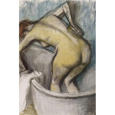 The Bath: Woman Supporting Her Back Gold Ornate Wood Framed Art Print with Double Matting by Degas, Edgar