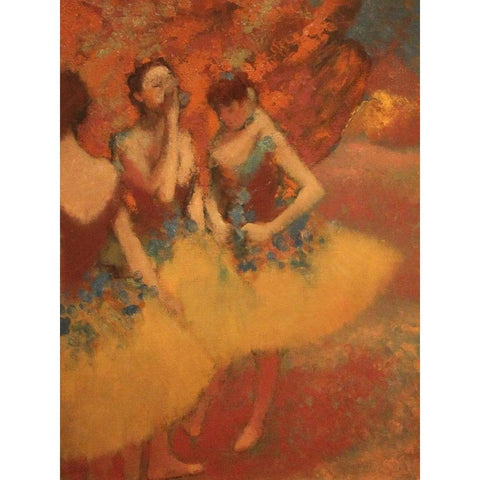 Three Dancers in Yellow Skirts Black Modern Wood Framed Art Print with Double Matting by Degas, Edgar