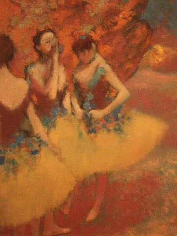 Three Dancers in Yellow Skirts White Modern Wood Framed Art Print with Double Matting by Degas, Edgar