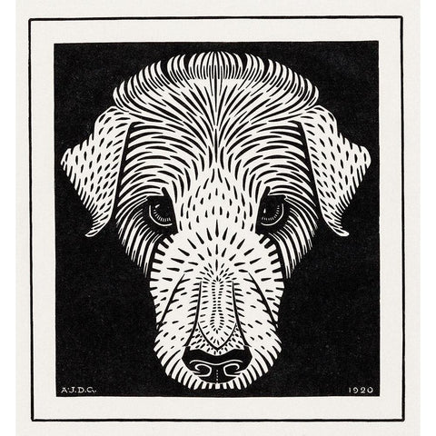 Dogs head Black Modern Wood Framed Art Print with Double Matting by De Graag, Julie