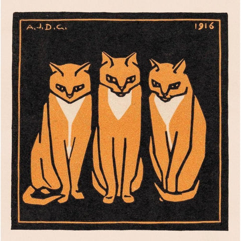 Three cats White Modern Wood Framed Art Print by De Graag, Julie