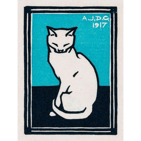 Sitting cat White Modern Wood Framed Art Print by De Graag, Julie