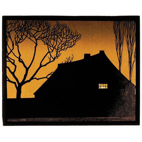 Winter evening Gold Ornate Wood Framed Art Print with Double Matting by De Graag, Julie