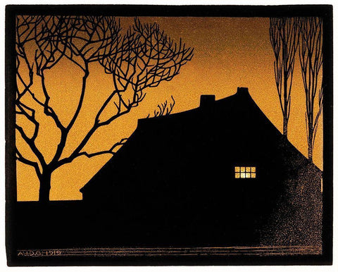 Winter evening White Modern Wood Framed Art Print with Double Matting by De Graag, Julie