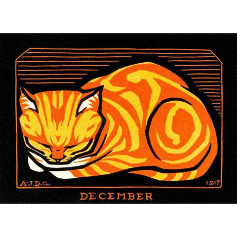 December Cat Gold Ornate Wood Framed Art Print with Double Matting by De Graag, Julie