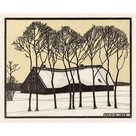 Farm in the snow Black Modern Wood Framed Art Print with Double Matting by De Graag, Julie