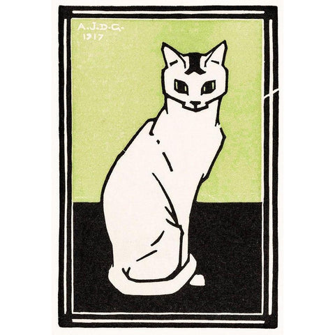 Sitting cat White Modern Wood Framed Art Print by De Graag, Julie