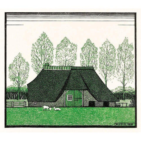 Farmhouse with thatched roof Gold Ornate Wood Framed Art Print with Double Matting by De Graag, Julie