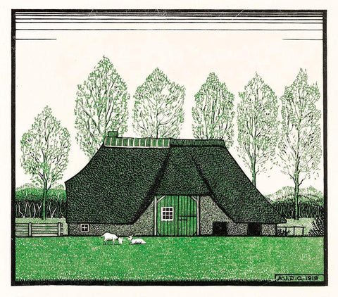 Farmhouse with thatched roof White Modern Wood Framed Art Print with Double Matting by De Graag, Julie