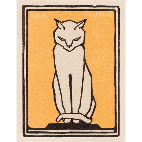 Sitting cat Gold Ornate Wood Framed Art Print with Double Matting by De Graag, Julie