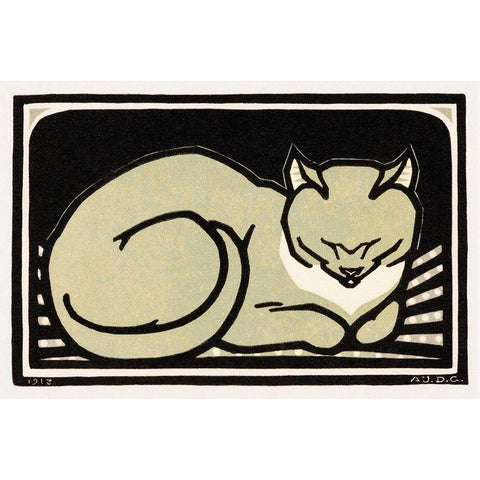 Sleeping Cat Black Modern Wood Framed Art Print with Double Matting by De Graag, Julie