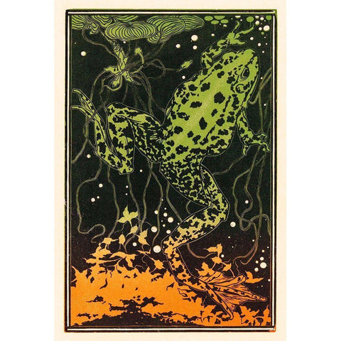 Swimming frog Gold Ornate Wood Framed Art Print with Double Matting by De Graag, Julie